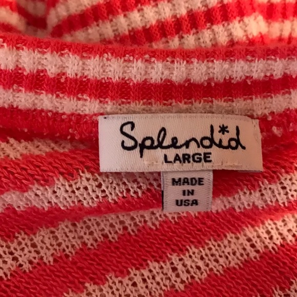 SPLENDID Deco Stripe Crewneck Sweater Pink Coral White Lightweight Knit Pullover - Picture 6 of 8